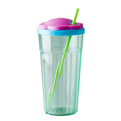 RICE Large Plastic Glass with Flower Shaped Lid in 2...