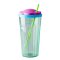 RICE Large Plastic Glass with Flower Shaped Lid in 2 Assorted Color Combos