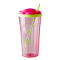 RICE Large Plastic Glass with Flower Shaped Lid in 2 Assorted Color Combos