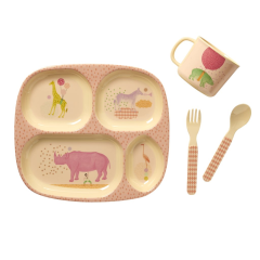 RICE Melamine Baby Dinner Set in Geschenksbox mit "Animal" Print