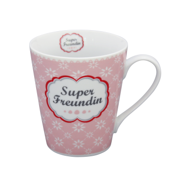 Krasilnikoff Mug Porzellan Tasse mit Henkel "Super Freundin"