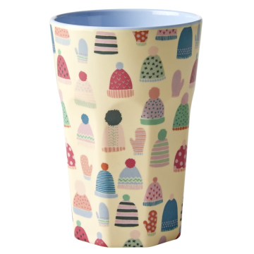 RICE Large Melamine Becher mit "mittens and beanies" Print