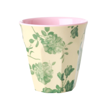 RICE Medium Melamine Cup two tone with "green rose" print