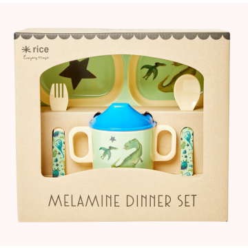 RICE Melamine Baby Geschirr Set in Geschenksbox "Dino" Print