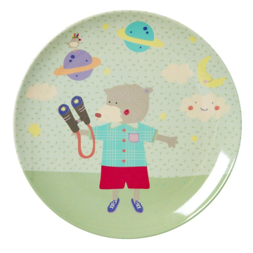 RICE Kids Melamine Lunch Plate with Boys "happy camper" print