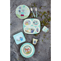 RICE Kids Melamine Lunch Plate with Boys "happy camper" print