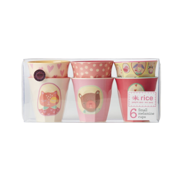 RICE 6 small two tone small Melamine cups, girls "happy camper" print