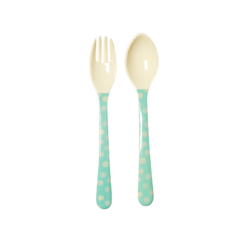 RICE Kids Melamie Spoon and Fork with boys "happy camper" print