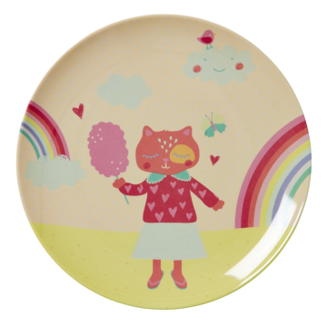 RICE Kids Melamine Lunch Plate with girls "happy camper" print