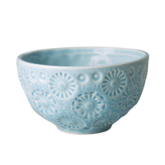 RICE Soft blue Ceramic bowl with flower embossing