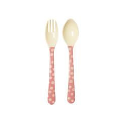 RICE Kids Melamie Spoon and Fork with girls "happy camper" print