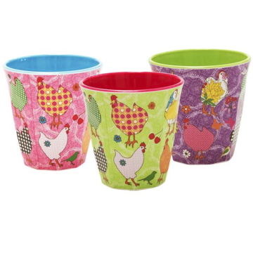 Medium Melamine Cup Two Tone "Hen" Print in 3 Assorted Colors grün